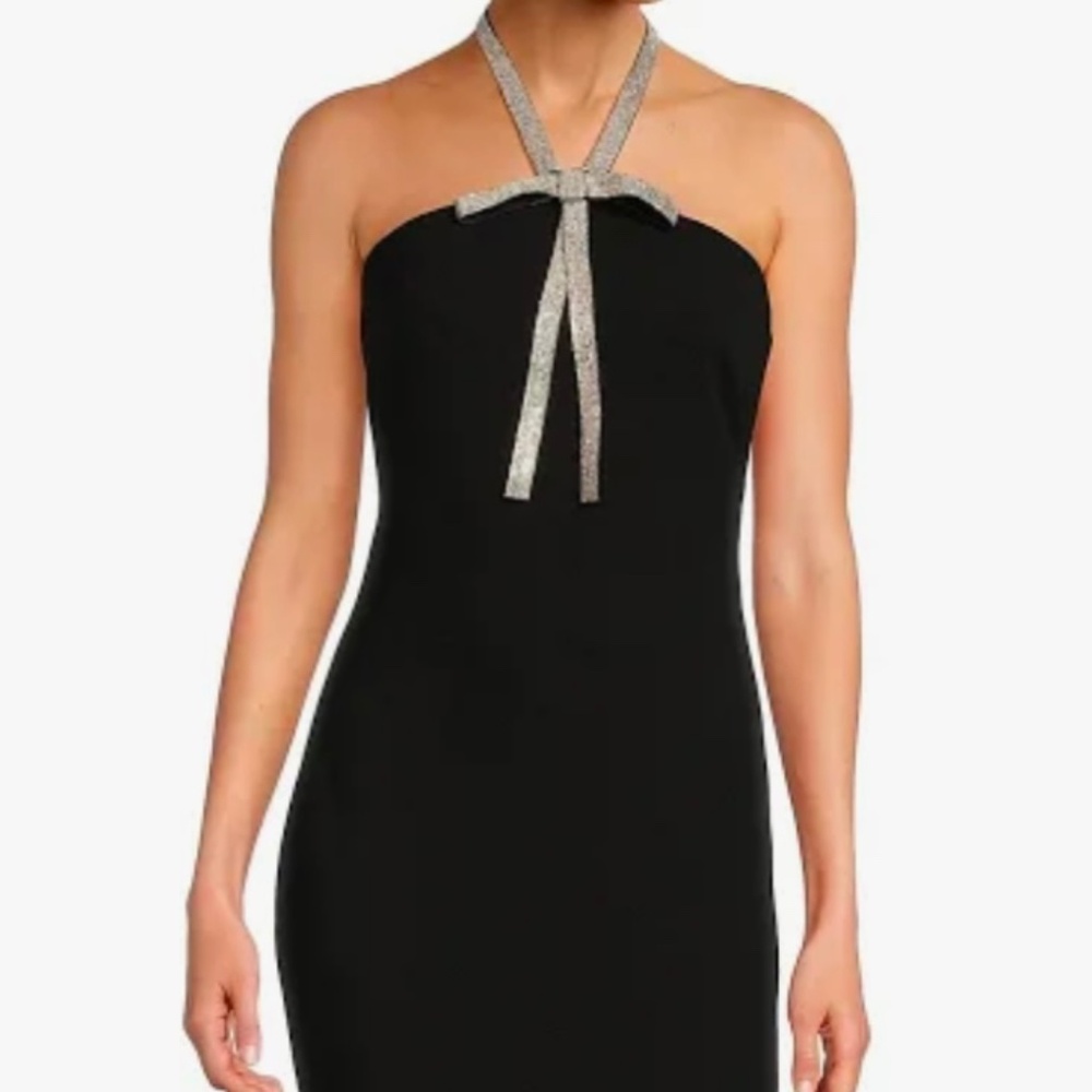 Belle by Badgley Mischka Halter Bow Sheath Dress